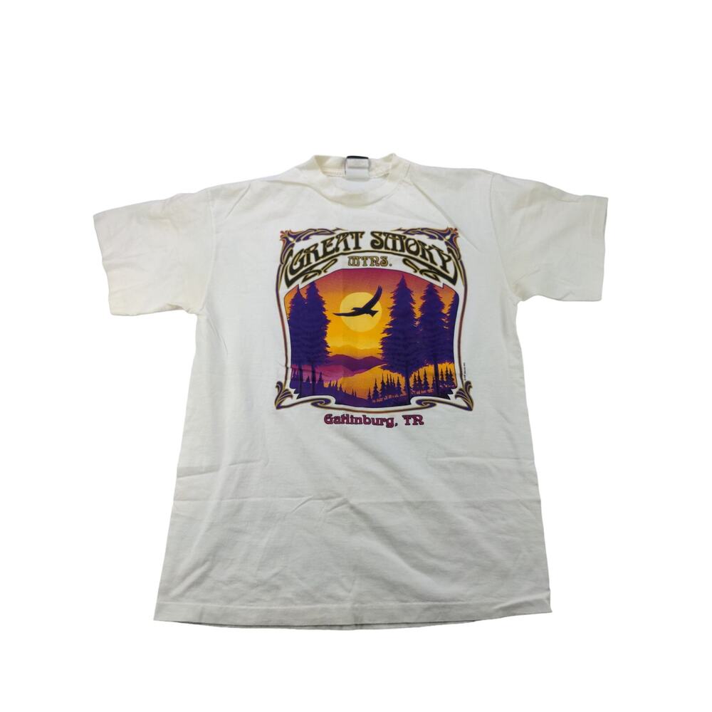 Vintage Signal Sports Great Smoky Mountains T Shirt Size L White Graphic